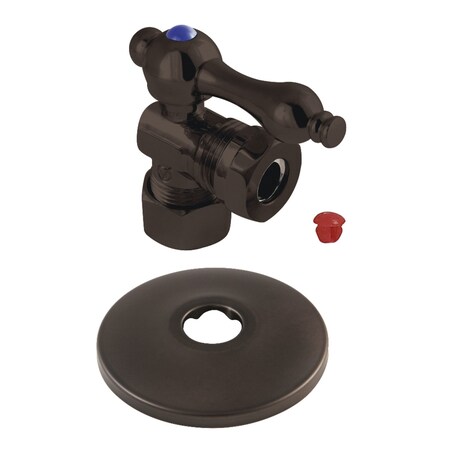 Kingston Brass 5/8" OD X 1/2" or 7/16" Slip Joint Quarter-Turn Angle Stop Valve with Flange, Oil Rubbed Bronze CC54305K